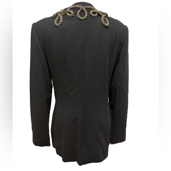 80s GLORIA SACHS WOOL BLACK FITTED BLAZER W BLACK & GOLD METALLIC CORD SZ 10 - Picture 5 of 11